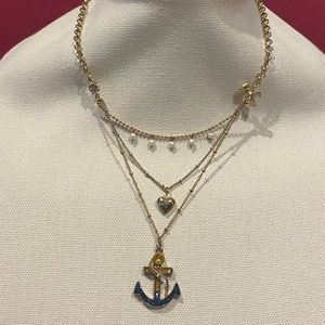 🏖️BETSEY JOHNSON 3-Strand Gold Tone Anchor NECKLACE